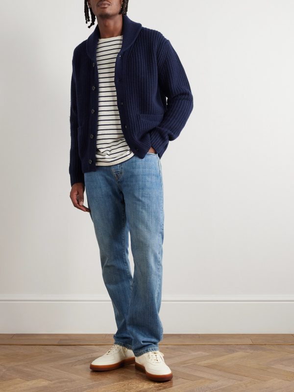 Shawl-Collar Ribbed Wool Cardigan - OU Shawl-Collar Ribbed Wool Cardigan - OU