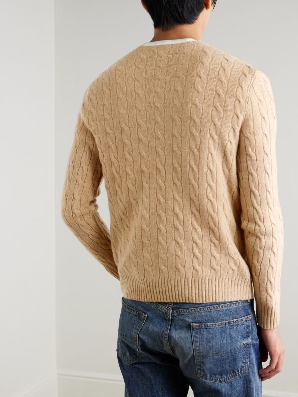 Logo-Embroidered Cable-Knit Wool and Cashmere-Blend Sweater - BK Logo-Embroidered Cable-Knit Wool and Cashmere-Blend Sweater - BK