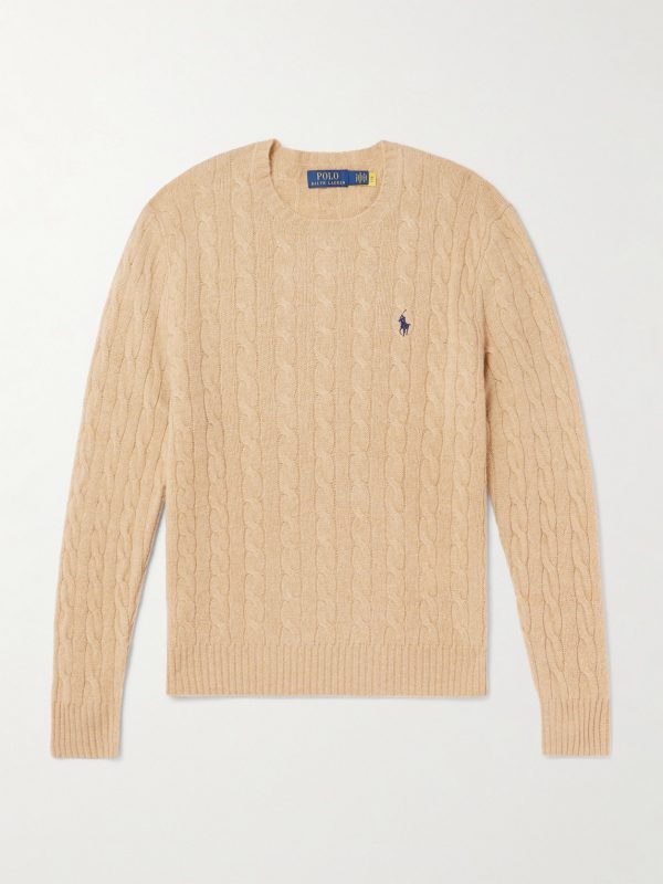 Logo-Embroidered Cable-Knit Wool and Cashmere-Blend Sweater Logo-Embroidered Cable-Knit Wool and Cashmere-Blend Sweater