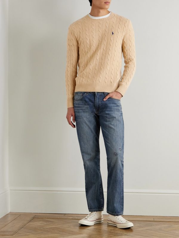 Logo-Embroidered Cable-Knit Wool and Cashmere-Blend Sweater - OU Logo-Embroidered Cable-Knit Wool and Cashmere-Blend Sweater - OU