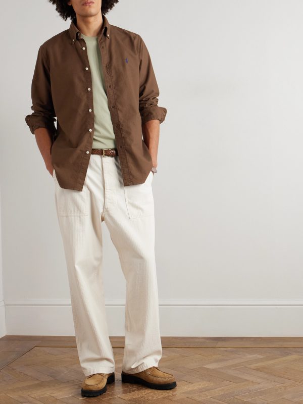 Button-Down Collar Logo-Embroidered Cotton Oxford Shirt - OU Button-Down Collar Logo-Embroidered Cotton Oxford Shirt - OU