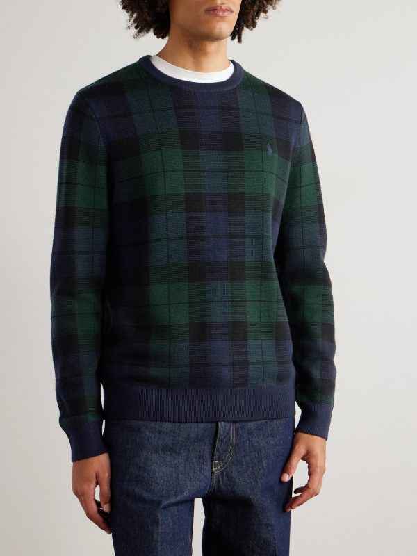 Logo-Embroidered Checked Wool Sweater - FR