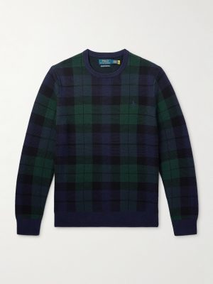 Logo-Embroidered Checked Wool Sweater Logo-Embroidered Checked Wool Sweater