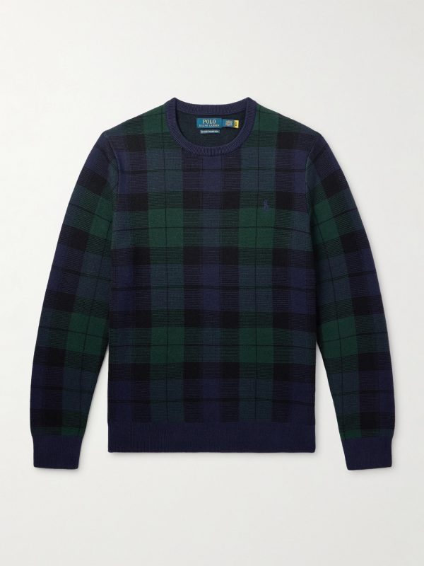 Logo-Embroidered Checked Wool Sweater