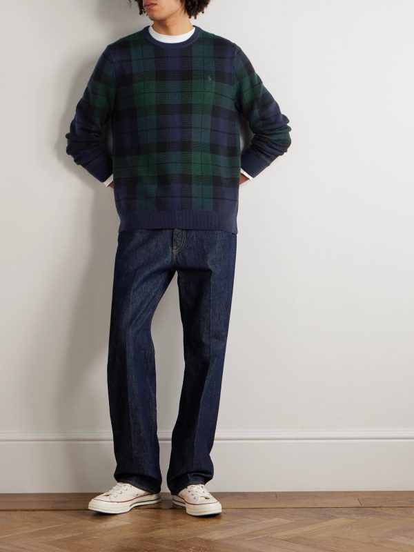 Logo-Embroidered Checked Wool Sweater - OU