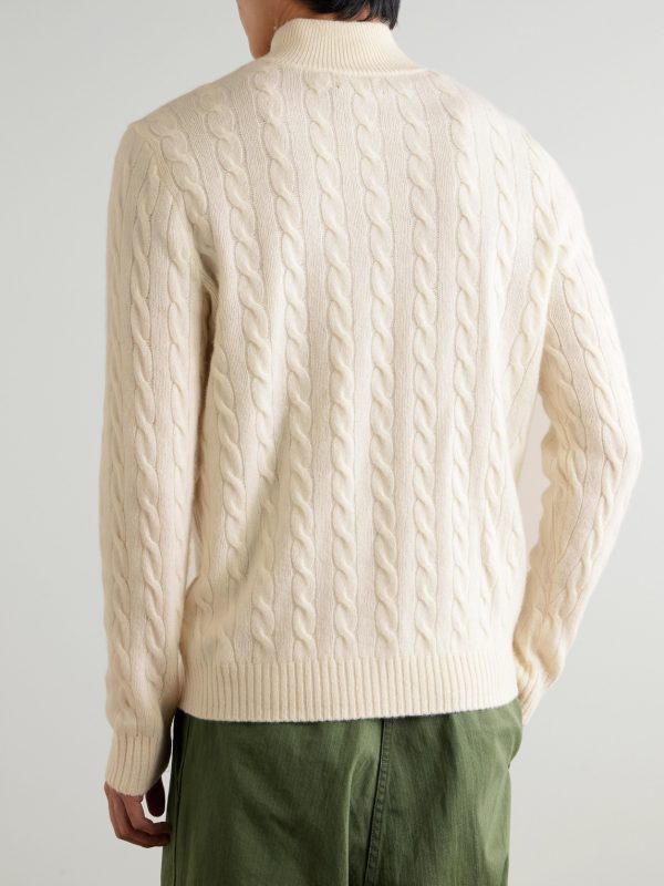 Logo-Embroidered Cable-Knit Wool and Cashmere-Blend Half-Zip Sweater - BK Logo-Embroidered Cable-Knit Wool and Cashmere-Blend Half-Zip Sweater - BK