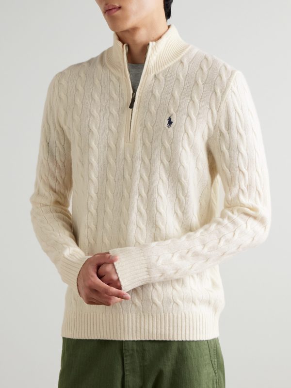 Logo-Embroidered Cable-Knit Wool and Cashmere-Blend Half-Zip Sweater - FR Logo-Embroidered Cable-Knit Wool and Cashmere-Blend Half-Zip Sweater - FR