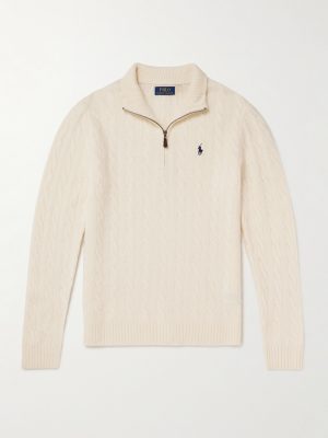 Logo-Embroidered Cable-Knit Wool and Cashmere-Blend Half-Zip Sweater Logo-Embroidered Cable-Knit Wool and Cashmere-Blend Half-Zip Sweater