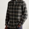 Button-Down Collar Checked Cotton-Blend Flannel Shirt - FR