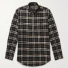 Button-Down Collar Checked Cotton-Blend Flannel Shirt
