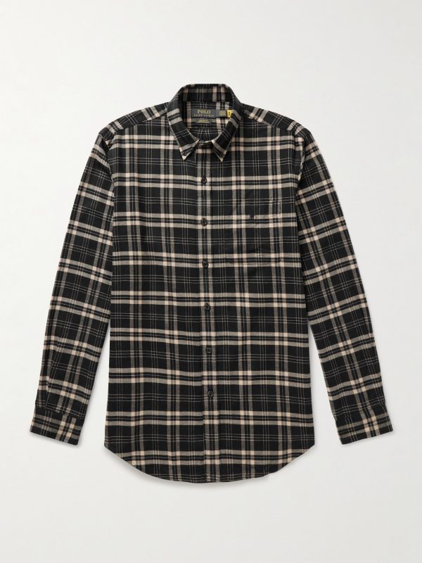 Button-Down Collar Checked Cotton-Blend Flannel Shirt