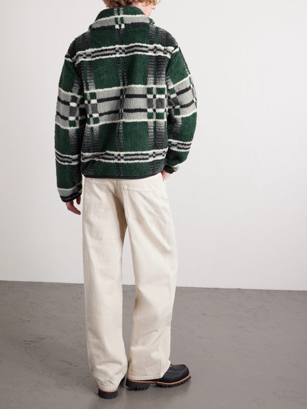 Shawl-Collar Checked Woven Zip-Up Cardigan - BK Shawl-Collar Checked Woven Zip-Up Cardigan - BK