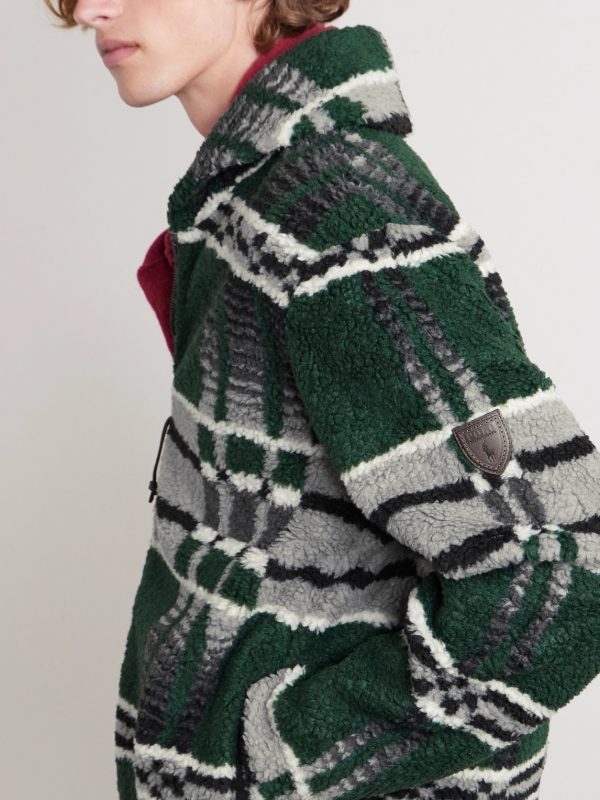 Shawl-Collar Checked Woven Zip-Up Cardigan - CU Shawl-Collar Checked Woven Zip-Up Cardigan - CU