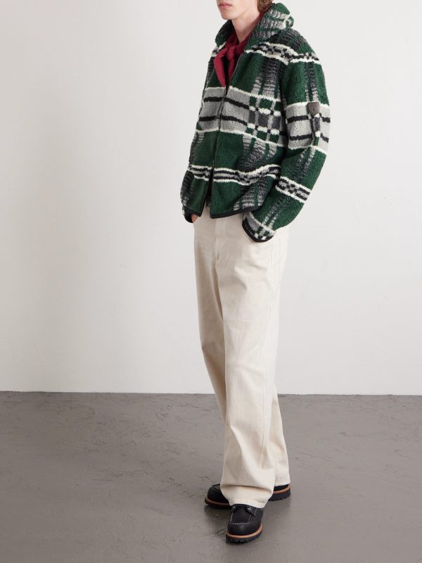 Shawl-Collar Checked Woven Zip-Up Cardigan - OU Shawl-Collar Checked Woven Zip-Up Cardigan - OU