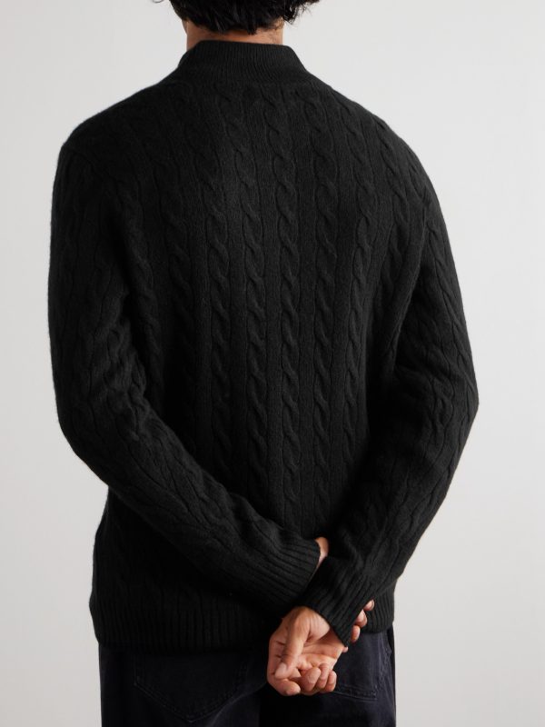 Logo-Embroidered Cable-Knit Wool and Cashmere-Blend Half-Zip Sweater - BK