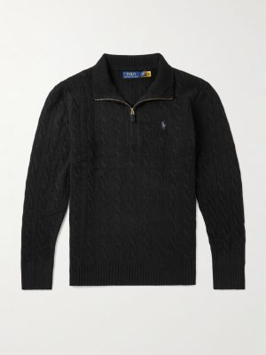Logo-Embroidered Cable-Knit Wool and Cashmere-Blend Half-Zip Sweater Logo-Embroidered Cable-Knit Wool and Cashmere-Blend Half-Zip Sweater