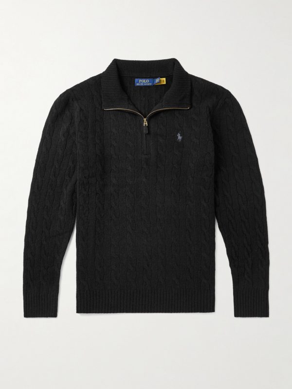 Logo-Embroidered Cable-Knit Wool and Cashmere-Blend Half-Zip Sweater