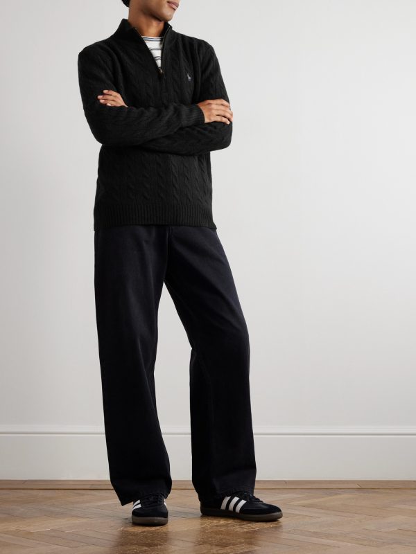 Logo-Embroidered Cable-Knit Wool and Cashmere-Blend Half-Zip Sweater - OU