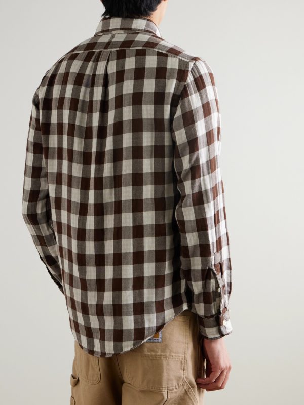 Button-Down Collar Logo-Embroidered Checked Cotton Shirt - BK