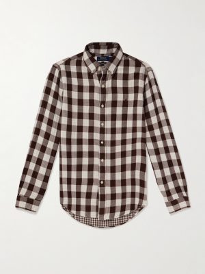 Button-Down Collar Logo-Embroidered Checked Cotton Shirt Button-Down Collar Logo-Embroidered Checked Cotton Shirt