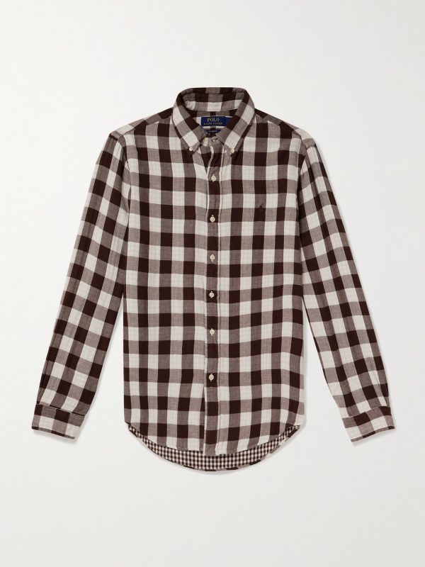 Button-Down Collar Logo-Embroidered Checked Cotton Shirt