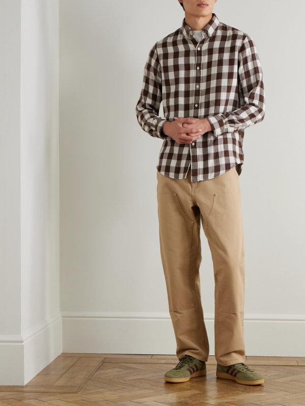 Button-Down Collar Logo-Embroidered Checked Cotton Shirt - OU