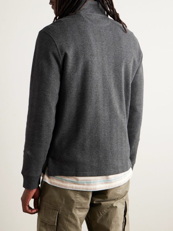 Logo-Embroidered Herringbone Cotton Half-Zip Sweatshirt - BK