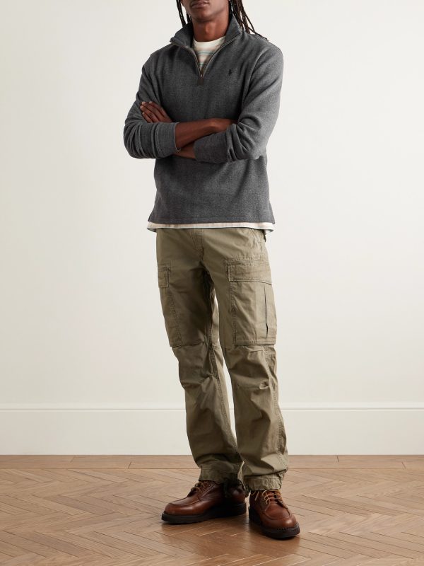 Logo-Embroidered Herringbone Cotton Half-Zip Sweatshirt - OU