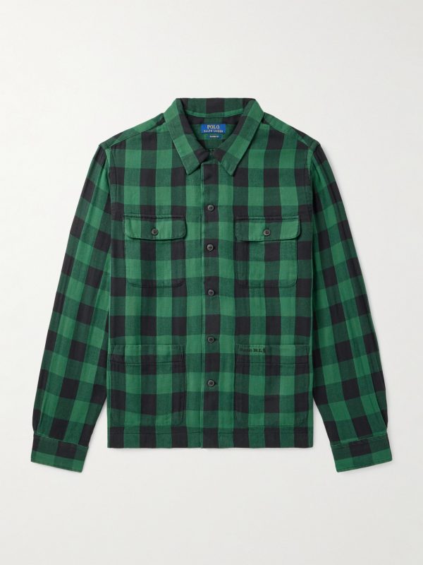 Logo-Embroidered Checked Cotton-Flannel Overshirt Logo-Embroidered Checked Cotton-Flannel Overshirt