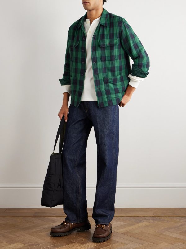 Logo-Embroidered Checked Cotton-Flannel Overshirt - OU Logo-Embroidered Checked Cotton-Flannel Overshirt - OU