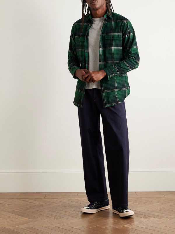 Checked Cotton-Blend Flannel Shirt - OU Checked Cotton-Blend Flannel Shirt - OU