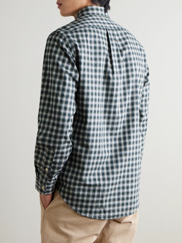 Button-Down Collar Logo-Embroidered Checked Cotton Shirt - BK Button-Down Collar Logo-Embroidered Checked Cotton Shirt - BK