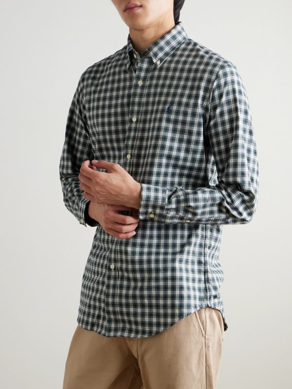 Button-Down Collar Logo-Embroidered Checked Cotton Shirt - FR Button-Down Collar Logo-Embroidered Checked Cotton Shirt - FR