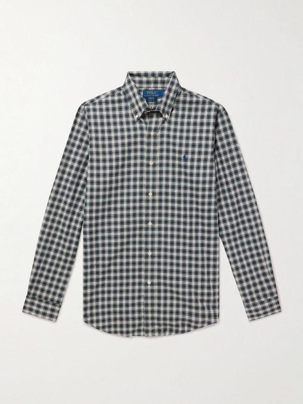 Button-Down Collar Logo-Embroidered Checked Cotton Shirt Button-Down Collar Logo-Embroidered Checked Cotton Shirt