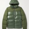 The Gorham Twill-Trimmed Quilted Glossed Recycled-Shell Hooded Down Jacket The Gorham Twill-Trimmed Quilted Glossed Recycled-Shell Hooded Down Jacket
