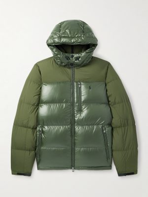 The Gorham Twill-Trimmed Quilted Glossed Recycled-Shell Hooded Down Jacket The Gorham Twill-Trimmed Quilted Glossed Recycled-Shell Hooded Down Jacket