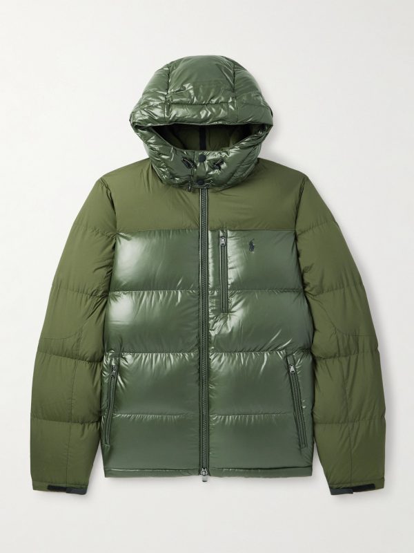 The Gorham Twill-Trimmed Quilted Glossed Recycled-Shell Hooded Down Jacket The Gorham Twill-Trimmed Quilted Glossed Recycled-Shell Hooded Down Jacket