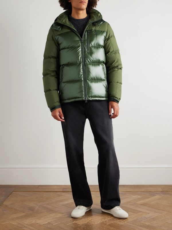 The Gorham Twill-Trimmed Quilted Glossed Recycled-Shell Hooded Down Jacket - OU The Gorham Twill-Trimmed Quilted Glossed Recycled-Shell Hooded Down Jacket - OU