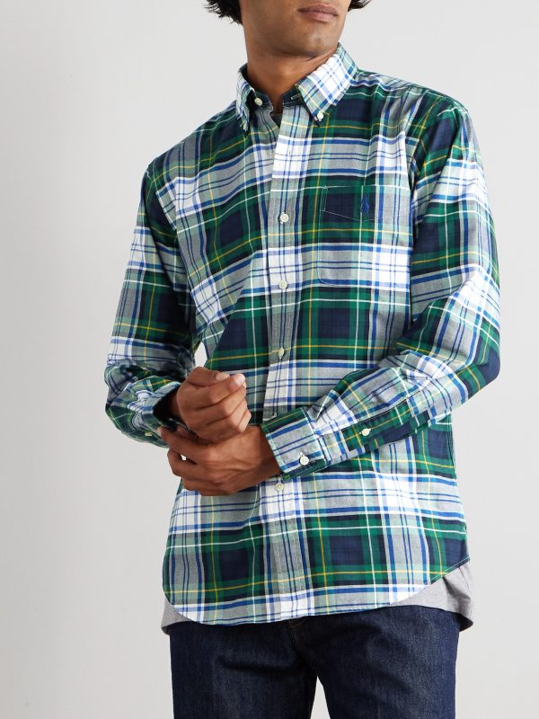 Button-Down Collar Logo-Embroidered Checked Cotton Oxford Shirt - FR Button-Down Collar Logo-Embroidered Checked Cotton Oxford Shirt - FR