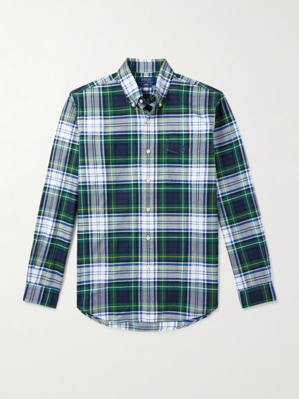 Button-Down Collar Logo-Embroidered Checked Cotton Oxford Shirt Button-Down Collar Logo-Embroidered Checked Cotton Oxford Shirt