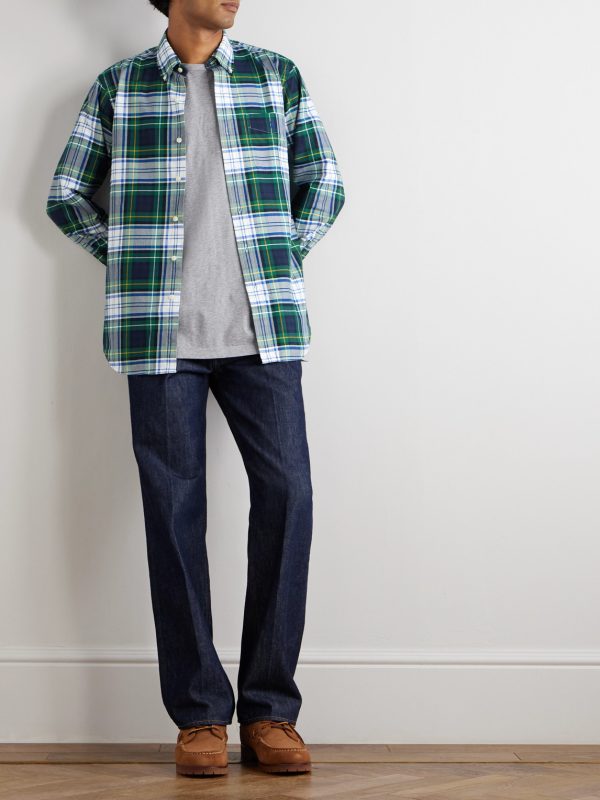 Button-Down Collar Logo-Embroidered Checked Cotton Oxford Shirt - OU Button-Down Collar Logo-Embroidered Checked Cotton Oxford Shirt - OU