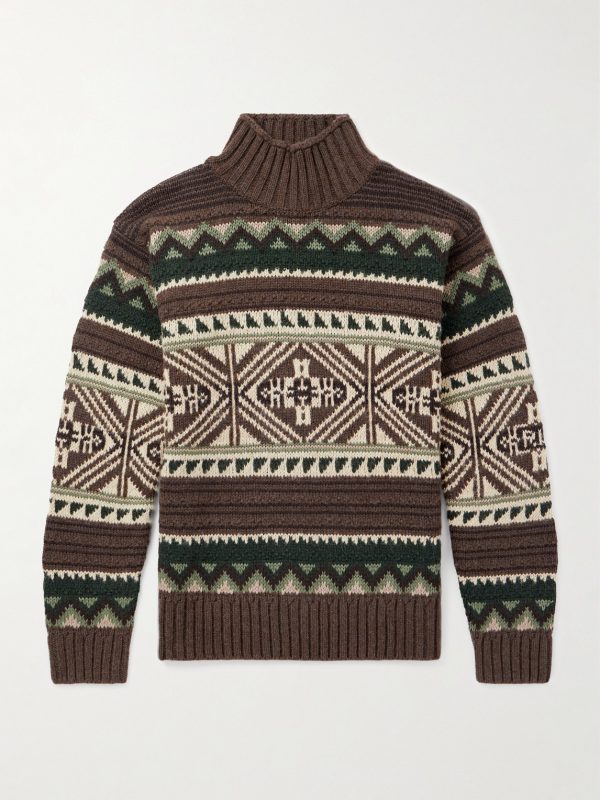 Cotton-Blend Jacquard Mock-Neck Sweater