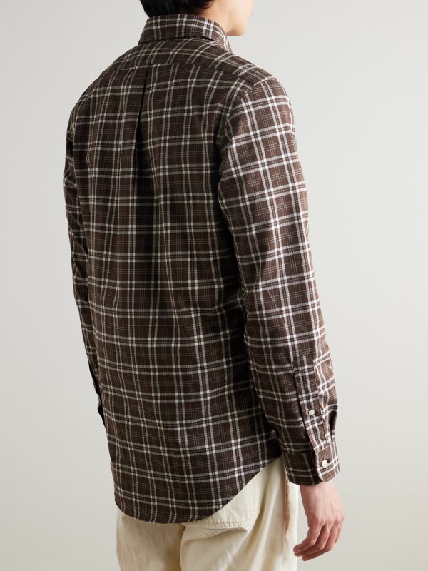 Button-Down Checked Logo-Embroidered Cotton Shirt - BK Button-Down Checked Logo-Embroidered Cotton Shirt - BK