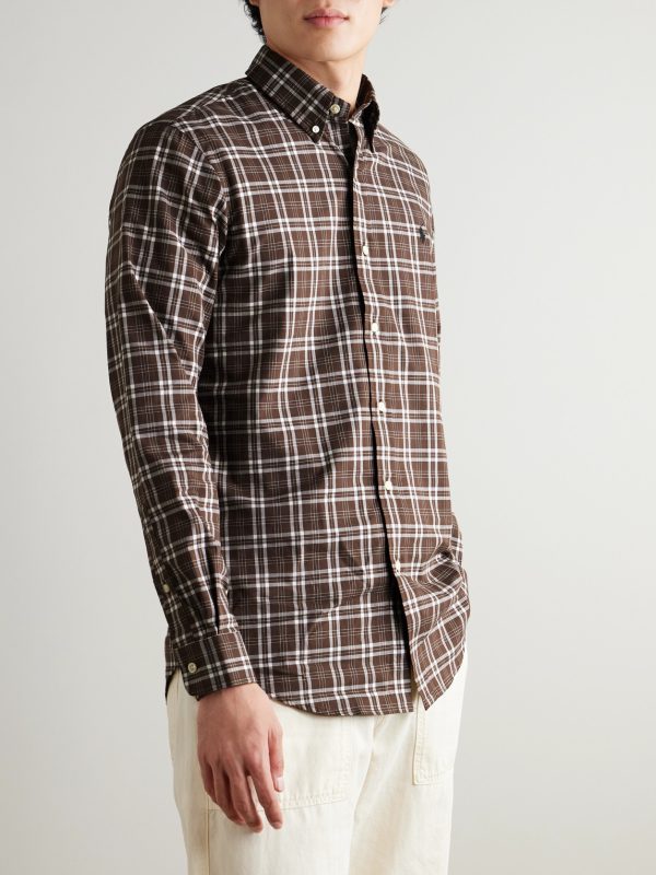 Button-Down Checked Logo-Embroidered Cotton Shirt - FR Button-Down Checked Logo-Embroidered Cotton Shirt - FR