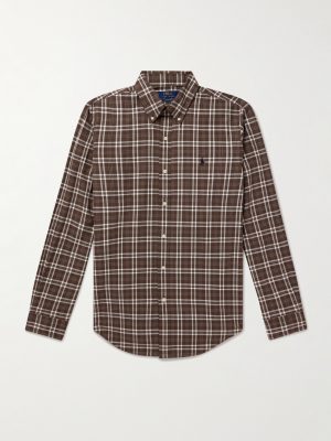 Button-Down Checked Logo-Embroidered Cotton Shirt Button-Down Checked Logo-Embroidered Cotton Shirt