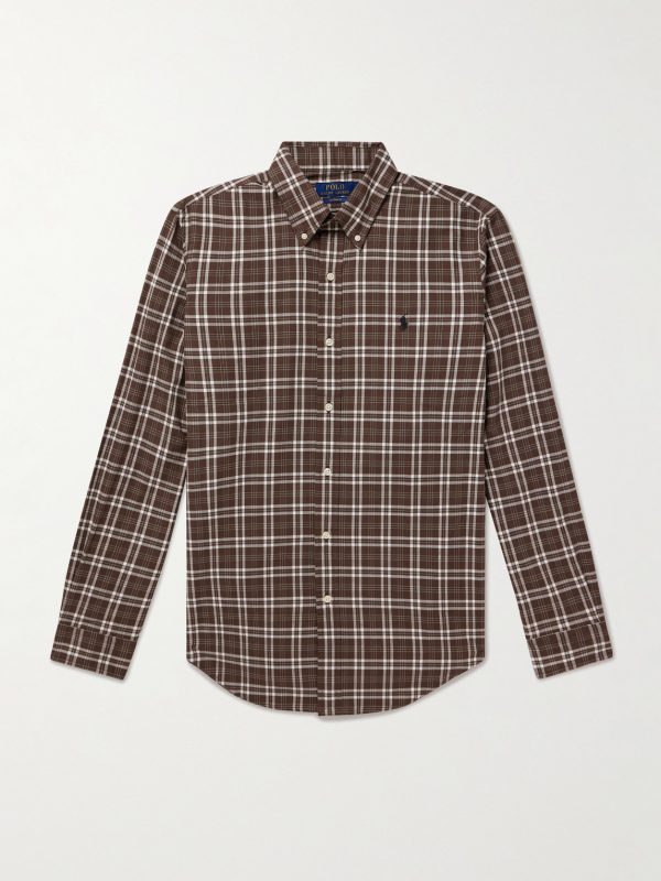 Button-Down Checked Logo-Embroidered Cotton Shirt Button-Down Checked Logo-Embroidered Cotton Shirt