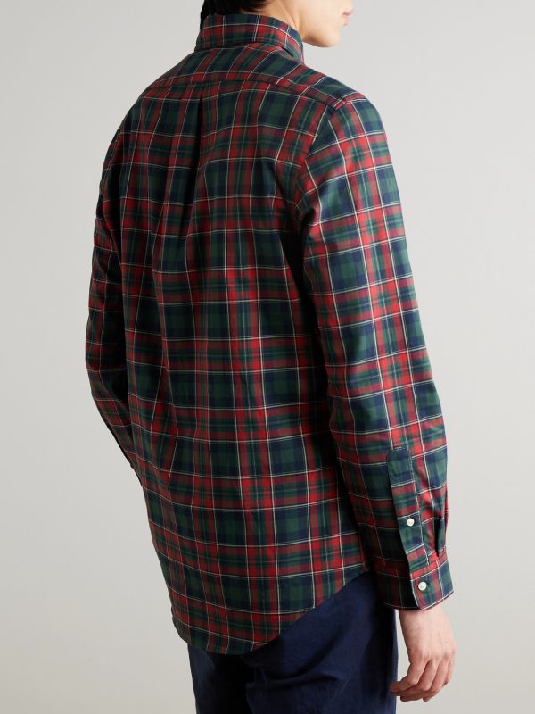 Button-Down Checked Logo-Embroidered Cotton Shirt - BK Button-Down Checked Logo-Embroidered Cotton Shirt - BK