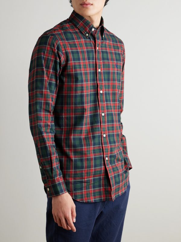 Button-Down Checked Logo-Embroidered Cotton Shirt - FR Button-Down Checked Logo-Embroidered Cotton Shirt - FR