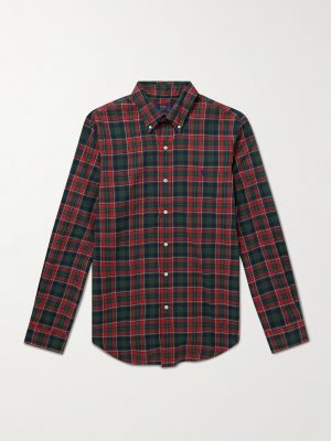 Button-Down Checked Logo-Embroidered Cotton Shirt Button-Down Checked Logo-Embroidered Cotton Shirt