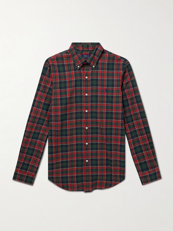 Button-Down Checked Logo-Embroidered Cotton Shirt Button-Down Checked Logo-Embroidered Cotton Shirt